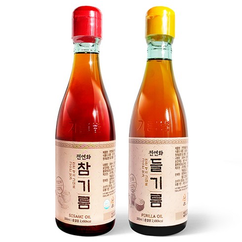 시장쏙 전연화 참기름 + 들기름, 600ml, 1세트