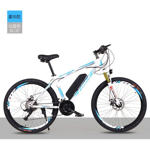 2023년 가성비 최고 트렉전기자전거 - 트렉전기자전거 전기MTB Mtb전기자전거 공장 직접 공급 26 인치 전기 리튬 이온 산악 자전거 자전거 성인 가변 속도 오프로드 동력 보조 자전거, 21단, 화이트 블루 디럭스 36v8a 36km, 26인치