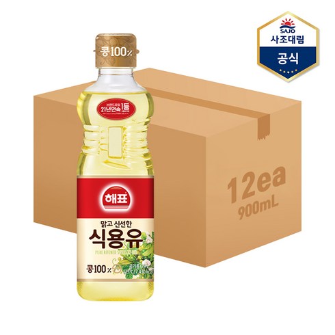 x 12박스  - [사조] 해표 콩기름 900ml X 12병 식용유, 10800ml, 1박스