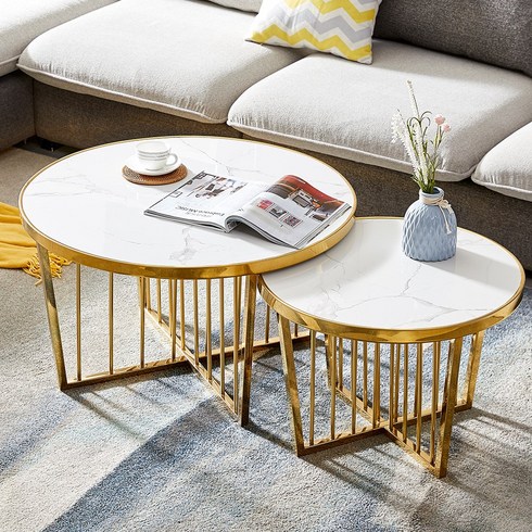 아우스 XM05 스테인리스 대리석 거실테이블 쇼파테이블 좌식테이블 골드프레임 테이블 티테이블, 대형테이블+소형테이블(세트)-L+S