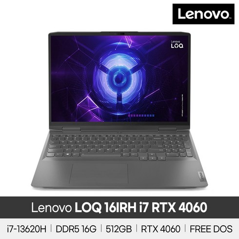 [레노버] Lenovo LOQ 16IRH i7 RTX4060 게이밍 노트북/i7-13620H/16G/512G/16형 IPS 144HZ/FREE DOS, LOQ I7 16IRH, Free DOS, 16GB, 512GB, 코어i7, 다크그레이