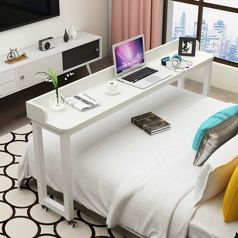 침대테이블 - 소담울 이동식 침대책상 보조 간이 노트북 책상 선반 폭좁은 긴 사이드 베드 테이블, 4.L자_160x40x80(1.4m침대)내경147cm