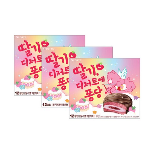 롯데웰푸드 케어베어X몽쉘 딸기 생크림케이크384g X3개, 384g, 3개