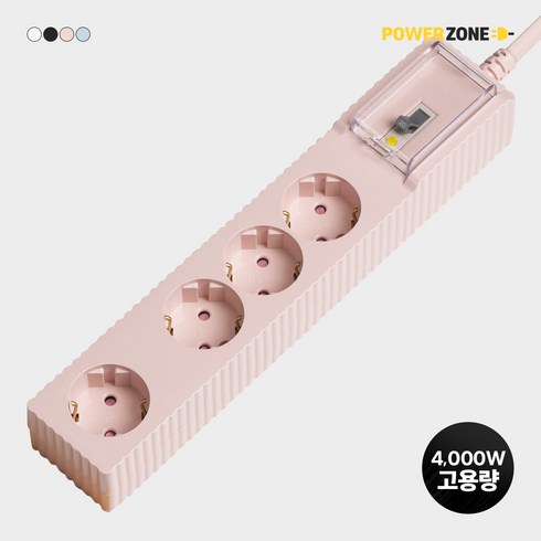 파워존 고용량 웨이브 멀티탭4구 누전차단 50cm 1.5m 3m 5m 7m 에어컨 냉풍기, 50cm파스텔핑크 wlb405PPK, 1개