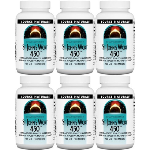  세인트존스호텔 프리미엄 썸머 패키지 - Source Naturals 소스내추럴스 세인트 존스 워트 450mg 테블릿, 6팩, 180정, 180정