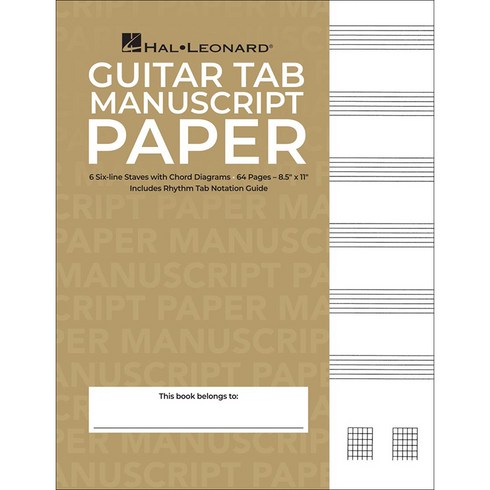 타브악보 - 기타 타브악보 오선노트 Guitar Tablature Manuscript Paper Standard Hal Leonard 할 레오나드 Made in USA, 1개