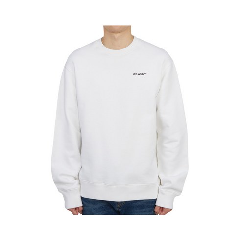 2023년 가성비 최고 화이트웨이브 - [오프화이트] 웨이브 아웃라인 디아그 슬림 OMBA057C 99FLE013 0110 남자 크루넥 기모 긴팔 맨투맨 티셔츠