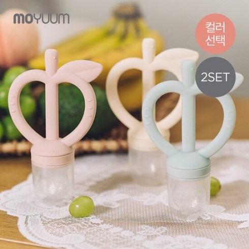 [모윰] 애플피치 치발기 과즙망(실리콘망 1단계+2단계 포함) 2개, 색상:애플그린 / 색상:레몬옐로우
