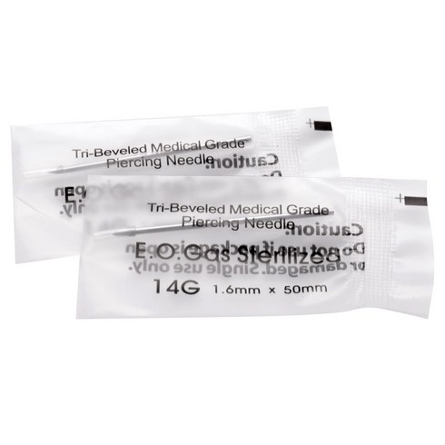 립타투 - 100Pcs 14G 일회용 멸균 바디 피어싱 바늘 배꼽 젖꼭지 귀 코 립 맞는 문신 기계에 대한 문신 피어싱 바늘, 14G(1.6mm), 은, 100개