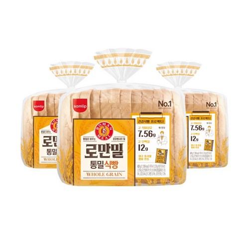 통밀빵 - 삼립 로만밀통밀식빵, 420g, 3개