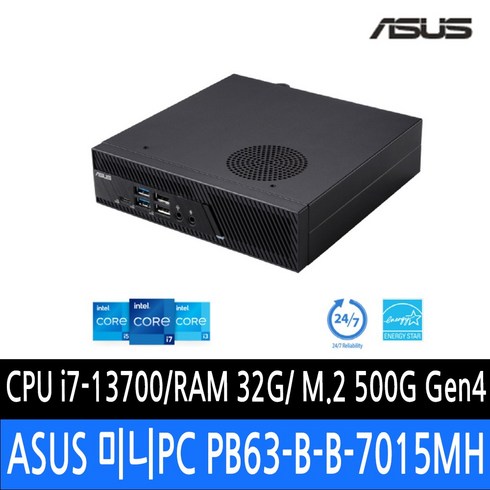 ASUS MiniPC PB63-B-B7015MH/CPU Intel i7-13700 포함/(32G RAM M.2 500GB Gen4) 4K 디스플레이/WIFI/조립 미니PC