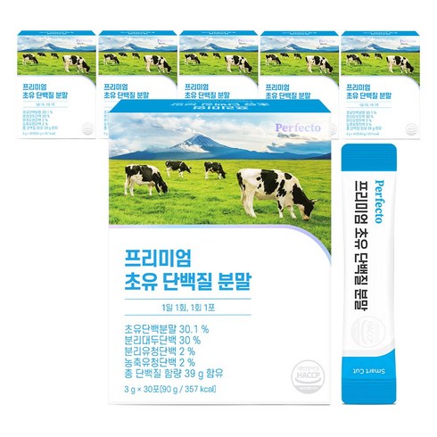 초유단백질 - 퍼펙토 프리미엄 초유 단백질 분말 스틱, 90g, 6개