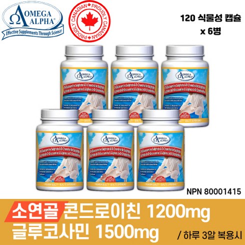 소연골 콘드로이친 1200 알파플러스 12개월3개월 - 소연골 콘드로이친 1200mg 글루코사민 1500mg 120 베지캡슐 하루 3캡슐 6병 오메가알파, 6, 120 베지 캡슐, 120정