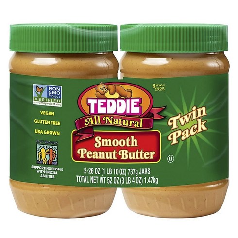 테디슈퍼청키 - 테디 All Natural Smooth Peanut Butter 2개입, 1개, 1.47kg