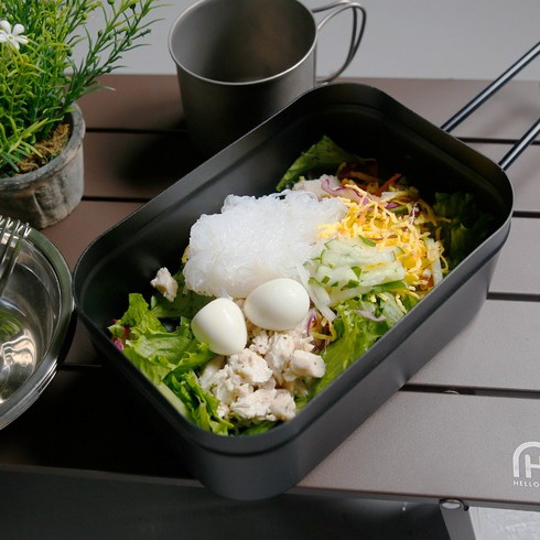 캠핑 사각 반합 불소수지코팅 찜망+파우치 포함, 사각반합_블랙L_1500ml