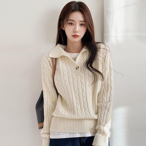 샐리 버튼카라꽈배기니트_I3D-CKN044