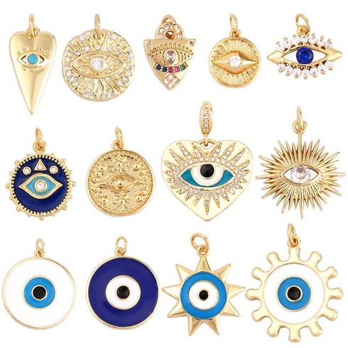 Evil Eye Charm 펜던트 18K 리얼 골드 도금 큐빅 지르코니아 CZ 포장 종교, [07], 1개