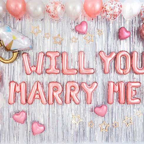 금프로포즈 - WILL YOU MARRY ME 프로포즈 풍선장식 홈파티세트 [심플리 로즈골드], 단품