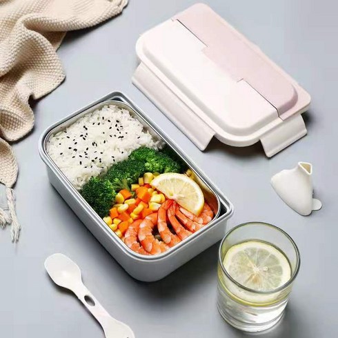DFMEI 304 스테인리스 홑겹 칸막이 도시락 보온 런치박스 식기 포함 직장인 도시락입니다., 블랙