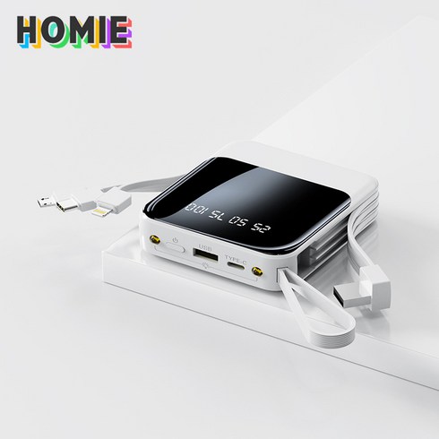 HOMIE 보조배터리 20000mAh 캠핑용 휴대용충전기 일체형 멀티단자 전력량 표시, 흰색-XM