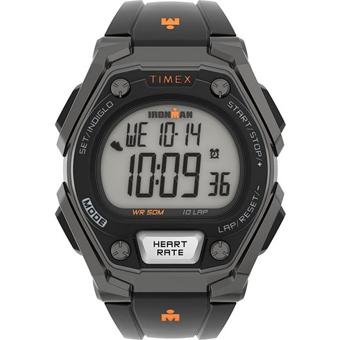 Timex 남성용 아이언맨 클래식 43mm 시계 - 오렌지 악센트가 있는 블랙 스트랩 블랙레드 크로노그래프 144648
