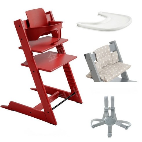 Nuskin 트립트랩 베이비 세트 하이체어 이유식의자, 레드체어+가드+트레이+쿠션+하네스