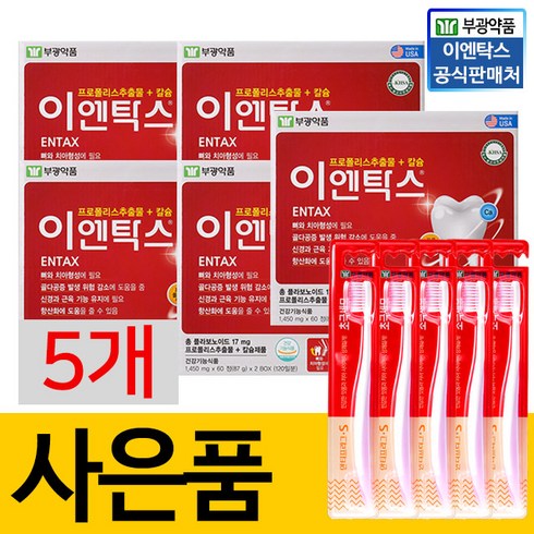 부광약품 이엔탁스 120정 5개 + 안티프라그s 초극세모 칫솔 5개, 이엔탁스120정5개+안티프라그s초극세모칫솔5개