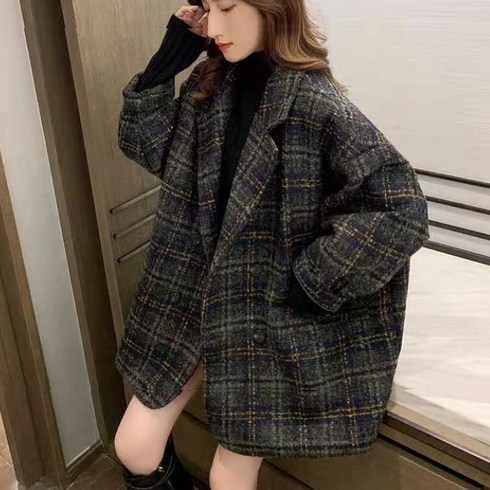 2023년 가성비 최고 초록색 코트 - 체크 코트 자켓 그리드CT