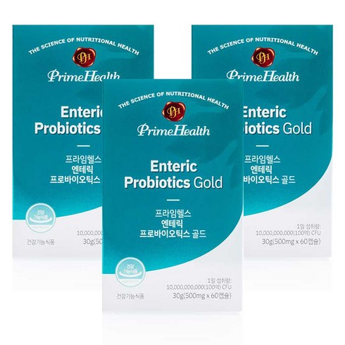프라임헬스 엔테릭 프로바이오틱스 골드 500mg 60캡슐 2개월분 100억 유산균 장용성캡슐, 18박스, 60정