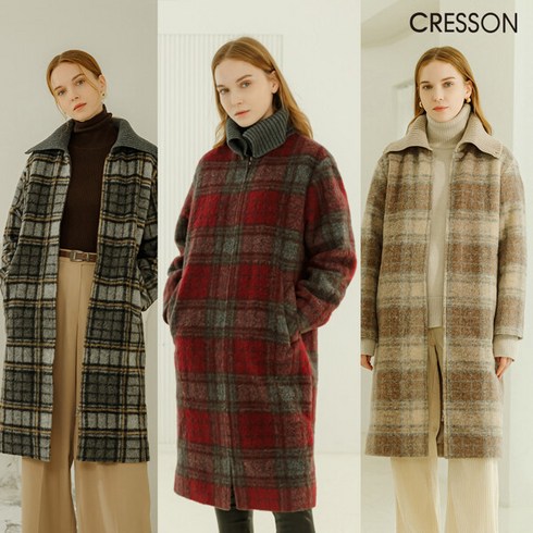 CRESSON 21FW 알파카 체크 집업코트