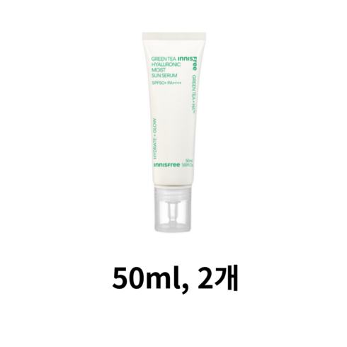 선세럼 - 이니스프리 그린티 히알루론산 수분 선세럼 SPF50+ PA++++, 50ml, 2개