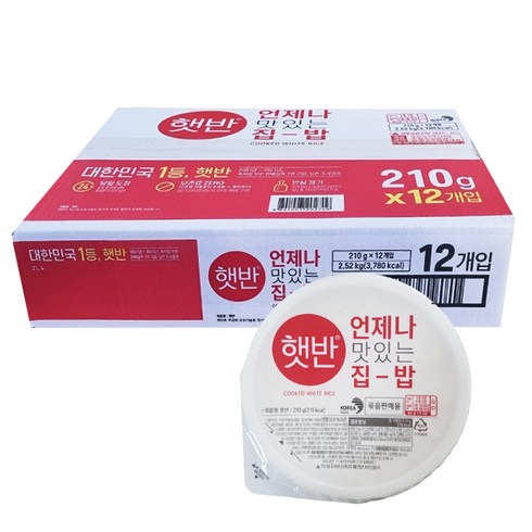 햇반 백미밥, 210g, 12개