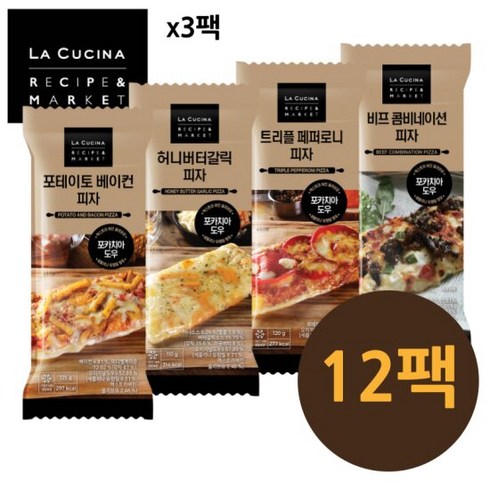 리뉴얼 라쿠치나 포카치아 수제 피자 18팩 - [라쿠치나] 사각피자 4종 혼합 12팩 패키지 (맛별 3팩), 단품