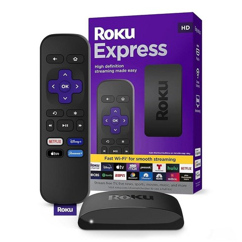 Roku 익스프레스 (신규) | 간단한 리모컨이 있는 HD Roku 스트리밍 장치 (TV 컨트롤 없음) 무료 및 라이브 TV