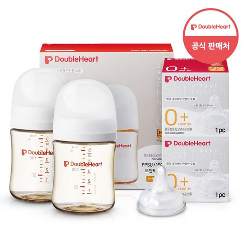 신생아젖병 - 더블하트 모유실감 3세대 PPSU 베이직 트윈팩 160ml+젖꼭지(2입), 3세대 SS, 화이트, 1세트