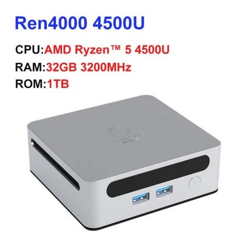 2023 GenMachine 미니 PC Ren4000 4500U 1500MHZ GPU AMD Ryzen5 4500U Windows 10/11 DDR4 지원 64GB, 선택04. 미국, 32GB 3200Mhz 2TB, WIN11 Home