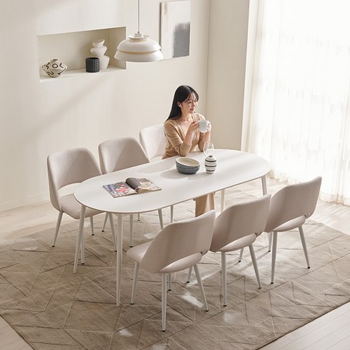 삼익가구 클랜 타원형 통세라믹 4인용 6인용 식탁 풀세트 의자 포함, 01. 4인용 통세라믹 식탁 풀세트(의자4), 화이트