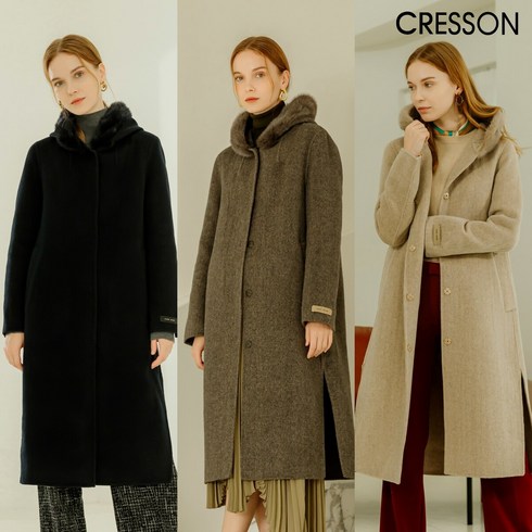 CRESSON 21FW 캐시미어 블렌디드 울혼방 후드 코트