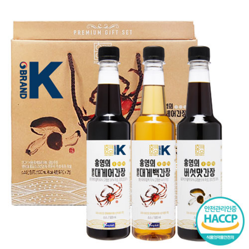 서광복 대게맛간장 500ml x5병  버섯맛간장 500ml x1병  총  6병 - 붉은대게 어간장(3종) 선물세트 2호 / 붉은대게 어간장 500ml+버섯맛간장 500ml+백간장 500ml / 홍영의 붉은대게 어간장, 1개, 500ml