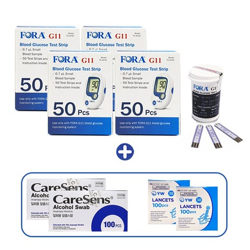 포라혈당시험지 - 포라 혈당검사지 200매+ 알콜솜200매+채혈침 200개, 4개, 50매입