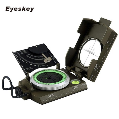 Eyeskey Mulitifunctional 야외 생존 군사 나침반 캠핑 방수 지질 나침반 디지털 네비게이션 장비, Green without logo, 1개