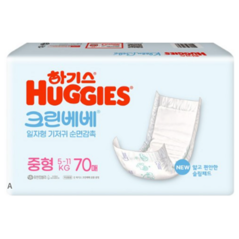 하기스 크린베베 순면감촉 일자형 기저귀 아동공용 대형 4단계(10~14 kg), 중형(M), 3780매