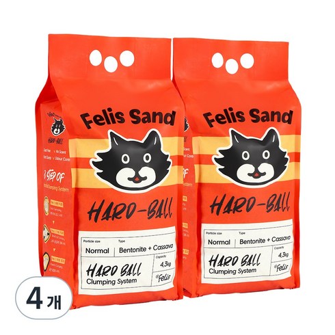 미야옹철 펠리스샌드 카사벤토 고양이 모래, 4.3kg, 4개, 무향