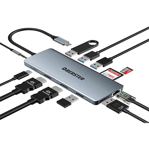 맥북 프로/에어용 USB C 허브 6 in 1 멀티포트 어댑터 4K HDMI 3 3.0 SD/TF 카드 리더기 프로/에어/서피스 프로 8 및 기타 타입 장치와 호환, 12 in 1 USB C Dcok