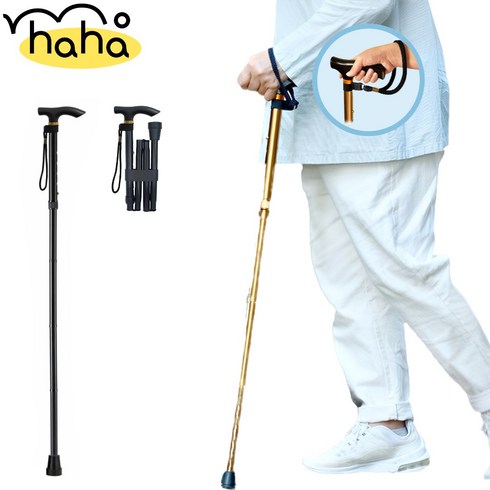 모하하 어르신지팡이 접이식 경량 노인 지팡이, 1개, 블랙