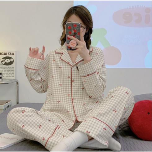 지베다 여성 긴팔 잠옷 파자마 홈웨어 상하의 세트