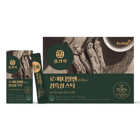 이셀랩 효가력 100% 흑삼 진세노사이드 로피디알엔 진흑삼 스틱 30포 + 쇼핑백, 1박스, 300ml