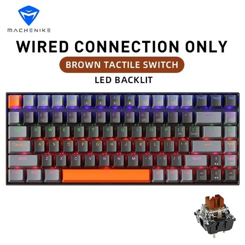 K500A-B84 기계식 키보드 - 한손키보드 Machenike K500A-B84 기계식 핫 스왑 가능 75% 유선 및 무선 게이밍 게이머용 LED RGB 백라이트 84 키, 없음, 없음, 2.WIRED BROWN