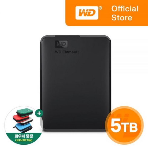 Wd WD Elements Portable 외장하드 5TB 고급 파우치 2년보장, 파우치 레드(무료 증정)