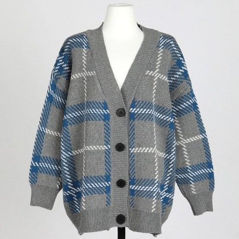 2023년 가성비 최고 남자니트가디건 - 모던 클래식 체크 브이넥 루즈핏 니트가디건 긴팔 남녀공용